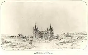 Vue de Limours depuis l'entrée. Fin du XVIIIe&nbsp;siècle.