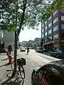 Vue de l'avenue Mont-Royal à l'ouest de la rue Saint-Denis vers l'ouest avec le mont Royal en arrière-plan, août 2005.