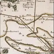 Azincourt et son environnement - Carte de Cassini (XVIIIe&nbsp;siècle)