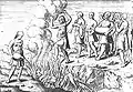 Représentation du rite balinais d'auto-sacrifice ou Satī, par Houtman en 1597.