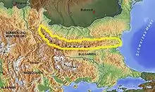 Photo satellite faisant figurer la chaîne du Grand Balkan