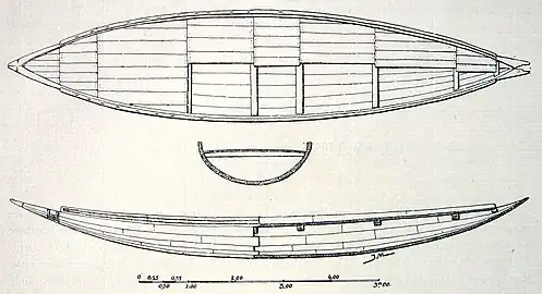 Croquis d'une barque funéraire.