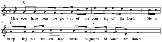 Début de l'hymne The Battle Hymn of the Republic