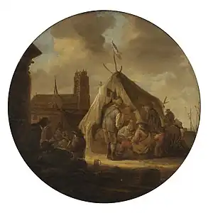 Soldats se reposant devant la Grote Kerk à Dordrecht, musée de Dordrecht.