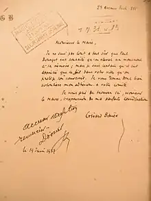 Lettre manuscrite de 1937 signée de Gérard Bauër.