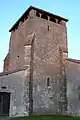 Le clocher-tour de l'église Saint-Laurent (nov.&nbsp;2011)