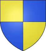 Vue d'un blason découpé en deux quadrants jaunes et deux bleus.