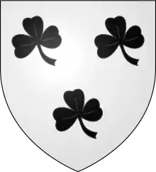 Armoiries : d'argent chargé de trois trèfles de sable posés 2 et 1.