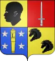 Blason de J.-C. Musquinet de Beaupré : Écartelé : le premier d'or à la tête de nègre de sable allumée d'argent ; etc.