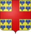 Blason de Montmorency : D'or à la croix de gueules cantonnée de seize alérions d'azur.