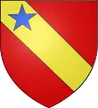 Chalon-Arlay (1258-1386) : de gueules à la bande d'or (Chalon) brisée d'une étoile d'azur au franc quartier.