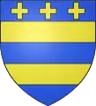 Armes de la seconde famille de Montby : « d'azur à deux fasces d'or acc. de trois croisettes du même rangées en chef ».