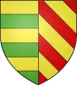1486-1546 : parti au 1er fascé d'or et de sinople de six pièces; au 2e de gueules aux trois bandes d'or, qui est d'Uzès