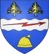 La Tuque (Québec) d'azur à la fasce ondée d'argent chargé d'un dard vivré de gueules posé en fasce, la pointe à sénestre, accompagné en chef de deux sapins arrachés d'or et en pointe d'une tuque aussi d'or.