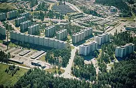 Vue aérienne d'une partie de la ville nouvelle en 1966.