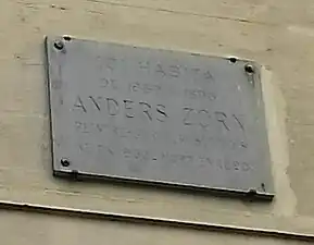 No&nbsp;71 : plaque commémorative d'Anders Zorn.