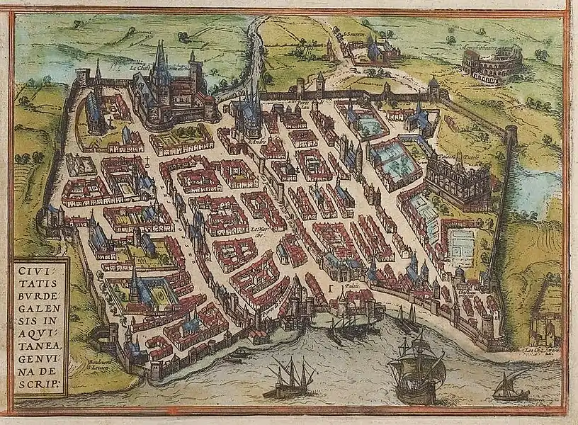 Plan de Bordeaux au XIVe&nbsp;siècle.