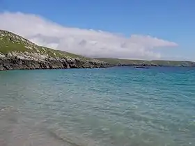 Vue sur la plage Sands of Breckon, île de Yell