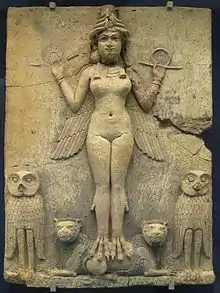 Le bas-relief de la « Reine de la nuit » (Ishtar ?) ou « plaque Burney ». British Museum.
