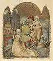 La guérison de la femme aveugle. Broderie des miracles de saint Martin, musée de Cluny.