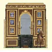 Restitution de la paroi nord du Cabinet du Petit Appartement frais, XVIIIe&nbsp;siècle.