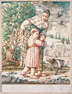 Cacasenno apaisé avec un castagnaccio, aquarelle (1736).