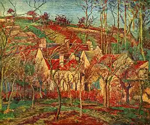 Toits rouges, coin d'un village, hiver  (1877)(Côte de Saint-Denis, Pontoise). Paris, musée d'Orsay.