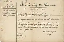 Action du Canal du Midi de 500 francs, émise à Paris le 10 juillet 1810 au nom du quartier-maître du 1er régiment de cuirassiers Monsieur Sterlin. Fondée le 10 mars 1810 par Napoléon Bonaparte au capital de 10 millions de francs, divisé en 1000 actions de 10.000 francs chacune, avec un dividende annuel fixe de 500 francs.