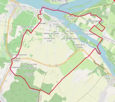 Carte représentant les limites territoriales d'une commune.