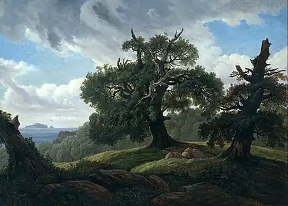 Souvenir d'une île boisée de la mer Baltique (chênes au bord de la mer), vers 1834-1835, Dresde, Galerie Neue Meister.
