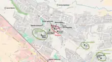 Carte d'une ville avec différents points d'intérêt.