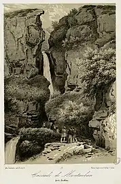Cascade de Montauban au milieu du XIXe&nbsp;siècle par Joseph Latour