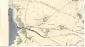 La rive est du lac de Lacanau et les fossés d'écoulement en 1756, Cassini