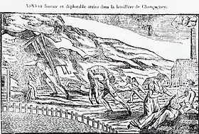 Scène de panique devant l'entrée d'une galerie.