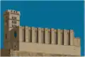 Représentation hypothétique de la cathédrale de Palma de Majorque au XIVe&nbsp;siècle avec une seule nef, transformée plus tard en un bâtiment à trois nefs plus élevé.
