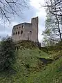 Vue du château d'Andlau à partir de la montée.