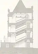 Schéma en noir et blanc d'un escalier.