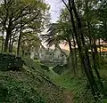 Le site castral de Vieille Cour vu depuis le fossé nord.
