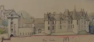 Aquarelle représentant l'élévation sud du château.