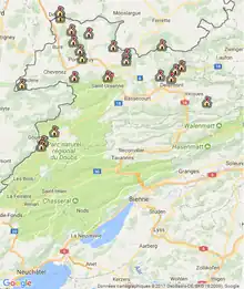 carte des châteaux du canton du Jura