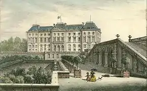 Château-neuf de Meudon (construit en 1705 sur l'emplacement de la Grotte). Transformé en observatoire à la fin du XIXe&nbsp;siècle.
