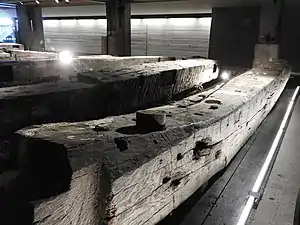 HMS&nbsp;Namur de 1756, vestiges récupéré dans le sol de l'atelier du charron du Chatham Dockyard.