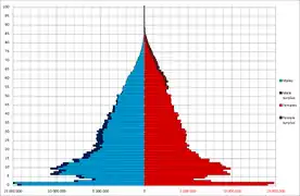 Pyramide des âges selon le recensement chinois de 1964.