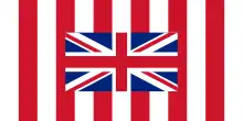 L’Union Jack au centre, porté par six bandes rouges verticales sur fond blanc. Propositions 1:2