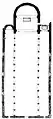 Basilique Saint-Apollinaire in Classe, Ravenne, trois vaisseaux, sans transept. Premier plan basilical, inspiré par les basiliques civiles de la Rome antique.