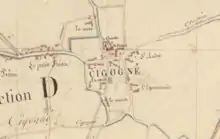 extrait d'une carte du XIXe siècle centrée sur Cigogné