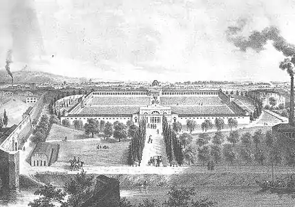 Gravure du cimetière monumental au XIXe&nbsp;siècle.