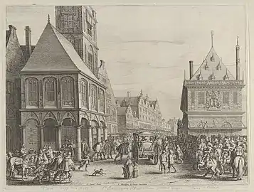 Les bourgmestres de la ville prennent congé de Marie de Médicis devant l'Hôtel de ville.