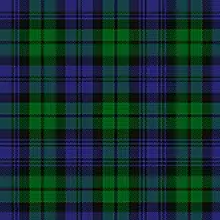 Clan Campbell (Black Watch) : bande verte chargée d'un filet bleu, bande bleu chargée alternativement d'un double filet et de deux doubles filets (fausse symétrie).