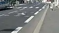 Exemple de matérialisation d’un sas avec une bande cyclable à droite